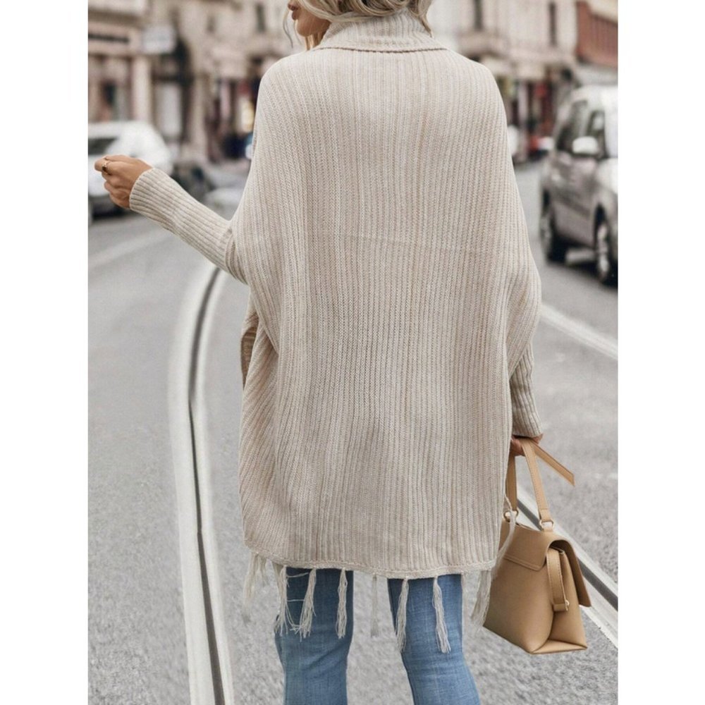 Casual Space Dye Batwing Sleeve Fringe Hem Duster Cardigan - Picture 7 of 7